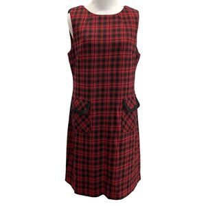 Tommy Hilfiger Sleeveless Plaid Sheath Dress Red Black Buffalo Check Womens 10